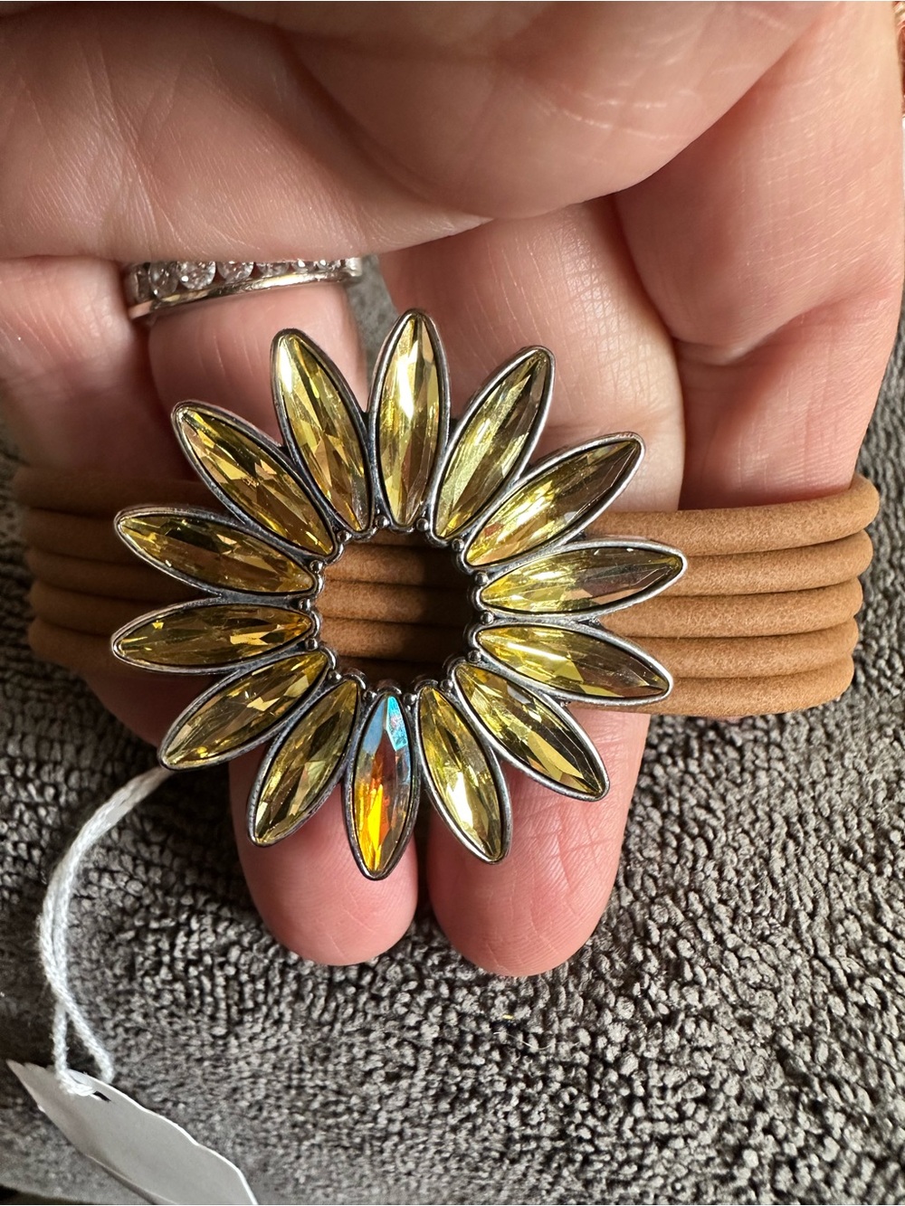 Sunburst Yellow Crystal Multi-Wrap Leather Bracelet